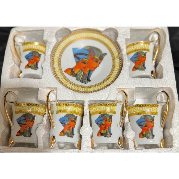 Fine Porcelain - Egyptian Themed - Cups & Saucers - 12 Pieces - Picture 1 of 8